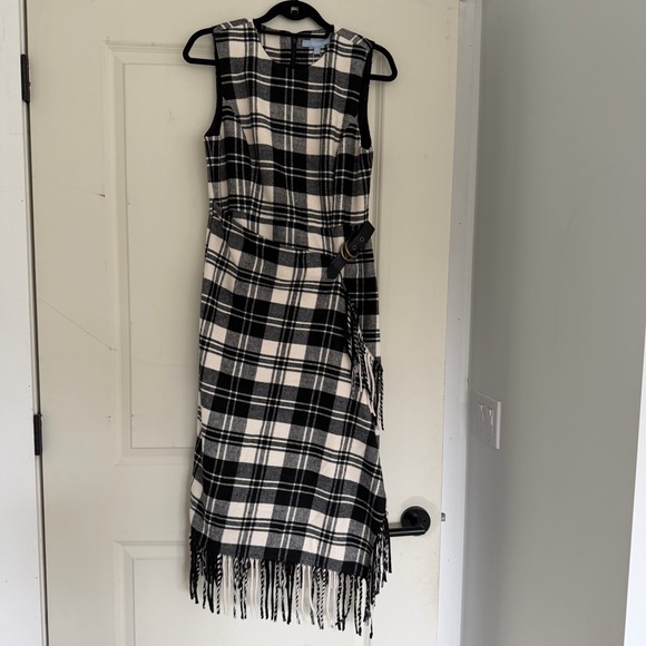 NWT Antonio Melani Tula Plaid Print Wrap Front Fringe Hem Midi Dress - Picture 5 of 7